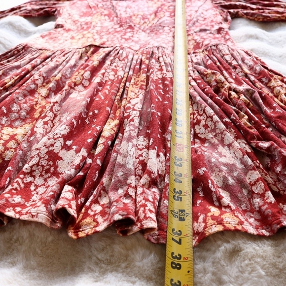 Free People Heartbeats Mini Skater Dress in Elegant Red Floral Print,Long Sleeve - Picture 3 of 8